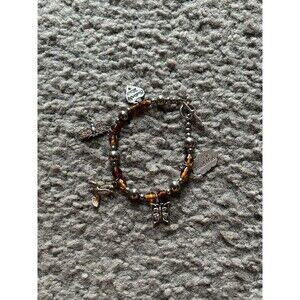 Vintage Amber Beaded Charm Bracelet Butterfly Dreams Dragonfly & Hummingbird